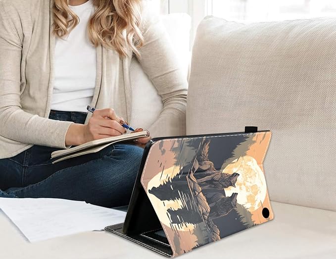 Case for All-New Amazon Fire HD 10 &amp 10 Plus Tablet 10.1 (13th/11th Generation 2023/2021 Release) Slim PU Leather Stand Cover with Card Slot &amp Auto Wake/Sleep Wolf Under The Moon
