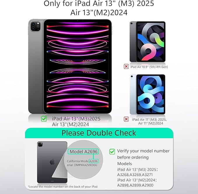 Case for iPad Air 13(M3 2025/M2 2024)&ampiPad Pro 12.9 (6th5th4th3rd Gen)Powerful Magnetic AttachmentSlim Trifold Stand CaseAuto Wake/SleepDurable Protection（Pink）