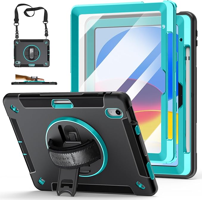 Case for iPad (A16) 11th/10th Generation Case: Protective Cover for iPad 11th Gen 11 Inch 2025 &amp10th Gen 10.9 2022 with Screen Protector- Stand- Shoulder Strap- Handle- Pencil Holder-Mint Green