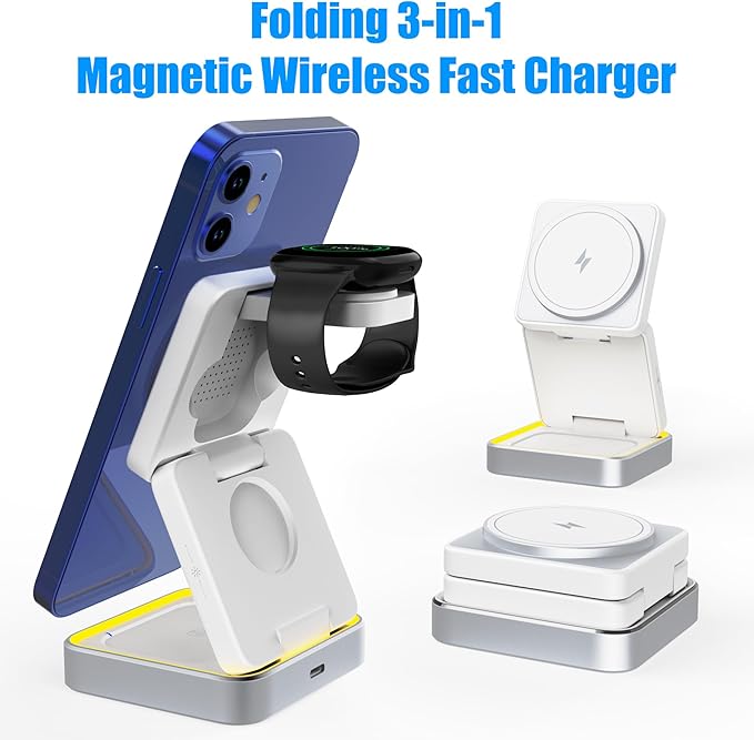 【2025 Upgrade】 3 in 1 Wireless Charging Station for iPhone 16/15/14 Series 3 in 1 Charger for Apple iWatch Wireless Charging Station for AirPods 4 3 Pro Charging Dock 1.5M USB White