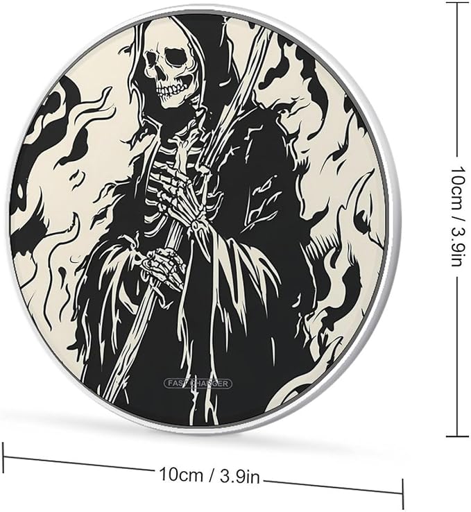 Grims Reapers Scythe Fast Portable Charger 10W Funny Graphic Phone Charging Pad with USB Cable