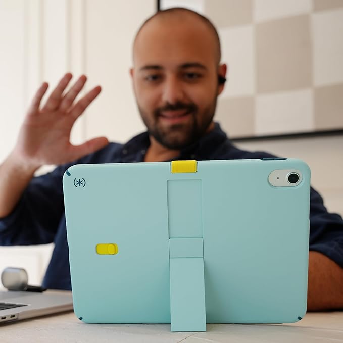 Speck iPad 10.9 Inch Tablet Case and Stand - Scratch Resistant Drop Protection &amp Quick Release Kickstand - for iPad 10th Gen 2022 - StandyShell Glass Teal/Deep Sea Blue/Daisy Yellow
