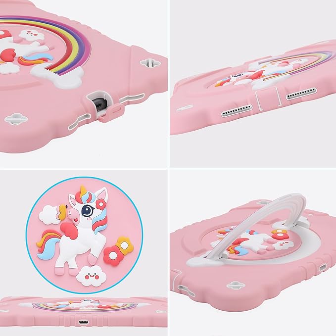 XZC Case for iPad 9th/8th/7th Generation 2021/2020/2019(10.2 inch) Unicorn Cute Cover Heavy Duty Shockproof Protective Case with Built-in Stand Strap for Kids Girls Women (Pink)