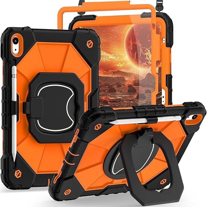 Case for iPad (A16) 11th Generation 11 Inch (2025) /iPad 10th Generation 10.9 Inch (2022) with Screen Protector/Rotating StandMilitary Grade Shockproof i Pad Case 10th GenerationOrange
