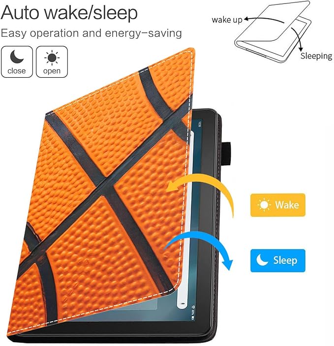 Case for Amazon Kindle Fire HD 10 &amp 10 Plus Tablet 10.1 (13th/11th Generation 2023/2021 Release) - Premium PU Leather Cover with Auto Sleep Wake Basketball Surface