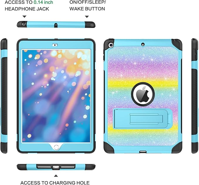 BENTOBEN for iPad 9th Generation Case iPad 8th Generation Case iPad 7th Generation Case iPad 10.2 2021/2020/2019 Case Glitter Sparkly 3 Layers Shockproof Kickstand Protective Tablet Cover Rainbow