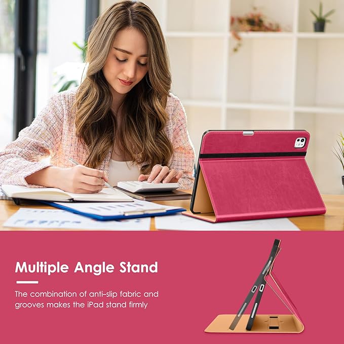 VIKESI Case for iPad Pro 13-inch M5 or M4 Released in 2025 or 2024 Leather Stand Cover with Apple Pencil Holder Auto Wake/Sleep Multiple Viewing Angles Built in Hand Strap &amp PocketPeach