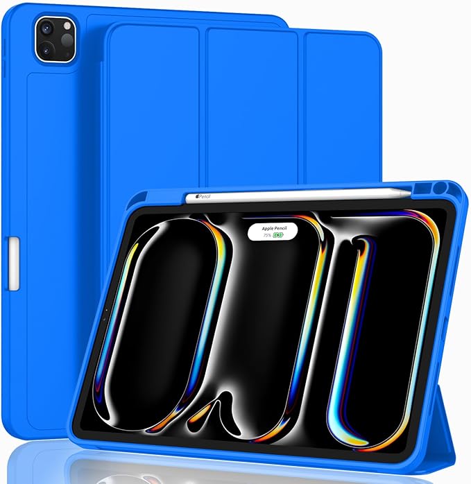 ZryXal iPad Pro 11 Inch Case (M5) 2025/ (M4) 2024 (Model: A2836/A2837/A3006) Trifold Stand Smart Cover with Pencil Holder and Soft TPU Back Auto Wake/Sleep (Medium Blue)