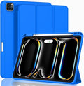ZryXal iPad Pro 11 Inch Case (M5) 2025/ (M4) 2024 (Model: A2836/A2837/A3006) Trifold Stand Smart Cover with Pencil Holder and Soft TPU Back Auto Wake/Sleep (Medium Blue)