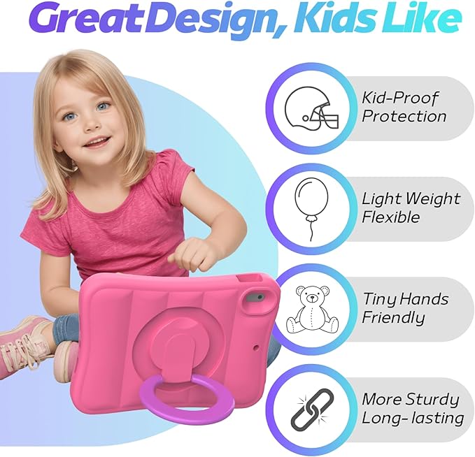MRWHO Kids Case for iPad 9th 8th 7th Generation 10.2 inch – Lightweight Flexible Shockproof Rotating Stand Handle Rugged Cover for iPad 9 8 7 Gen Girls Boys Pink