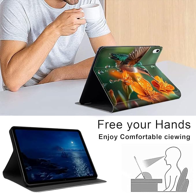 Case for iPad (A16) 11th Generation 11 Inch 2025/iPad 10th Generation 10.9 Inch 2022 Slim PU Leather Stand Cover with Auto Wake/Sleep Multi-Angle Viewing &amp Shockproof Hummingbird