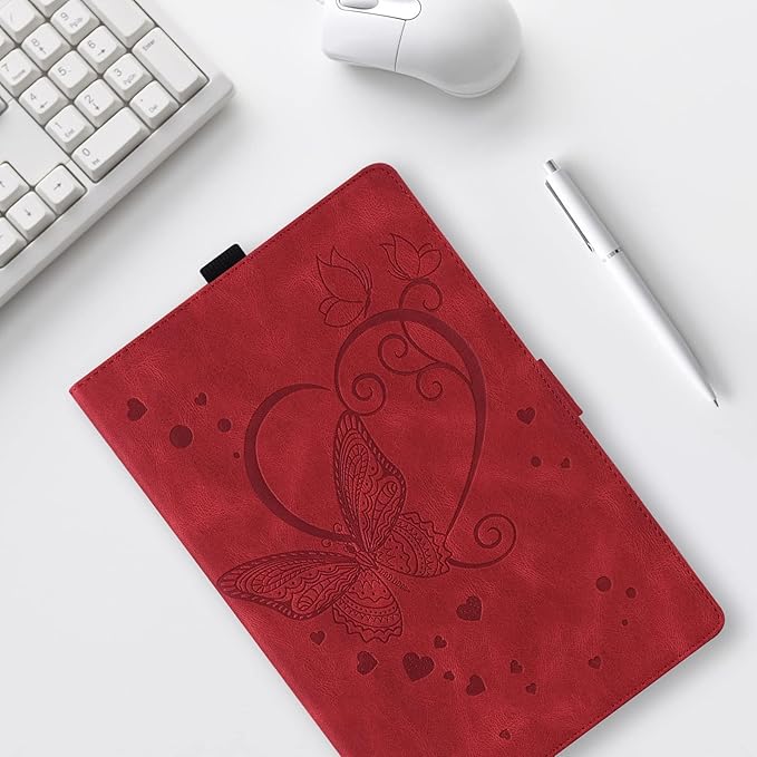 Case for Fire HD 10 Tablet 9th/7th/5th Generation 2019/2017/2015 Release Multiple Angles Viewing Stand Cover Soft TPU Back Cover with Pen Holder and Auto Wake/Sleep Red