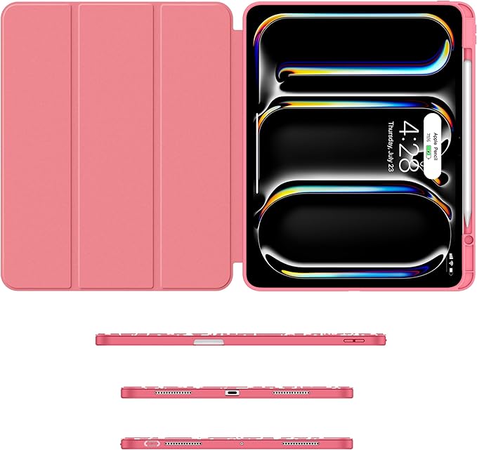 Soke Case for New iPad Pro 13 Inch (M5/M4 2025/2024 Release) with Pencil Holder Trifold Stand Shockproof [Support Apple Pencil Charging + Auto Wake/Sleep] Soft TPU Back Cover Book Watermelon