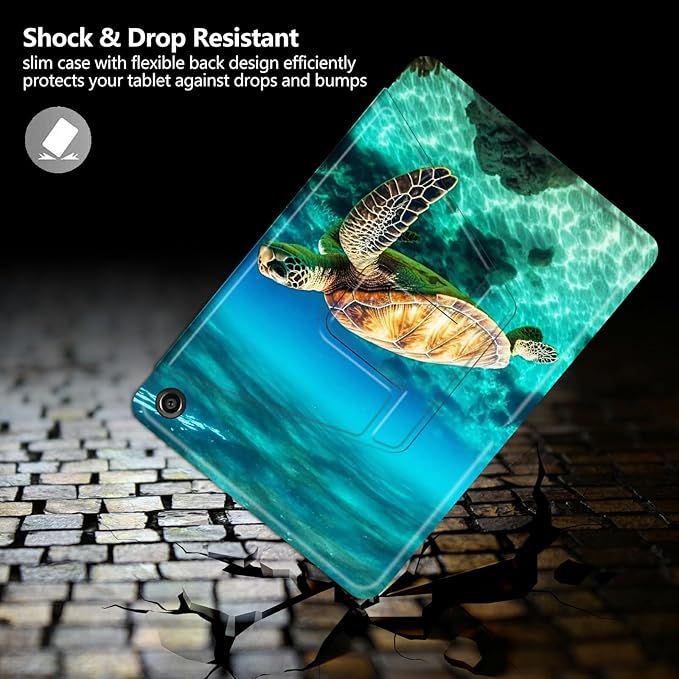 Case for Kindle Fire HD 10 Tablet (5th/7th/9th Generation2015/2017/2019 Release) Sea Turtle Theme 360 Degree Rotating Stand Protective Cover with Auto Sleep/Wake for HD 10 Tablet