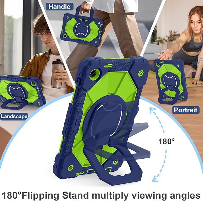 for T-Mobile Revvl Tab 2 Case 10.1 Inch 2025 Shockproof Cover for Revvl Tab 2 5G Tablet Case Kids with 360° Rotating Handle Stand Pen Holder Shoulder Strap Navy Green