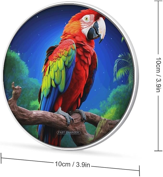 Parrot Wireless Charger Fast Wireless Charging Pad with USB Cable 10W Anti-Slip Magnetic Wireless Charger Portable Slim Charger Puck Travel Charging Station