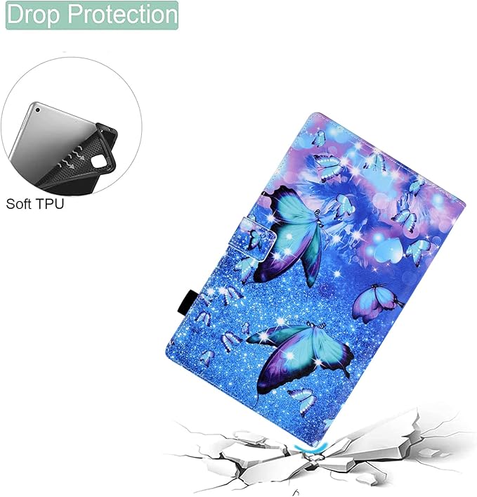 Case for Fire HD 8 Tablet (8th/7th/6th Generation 2018/2017/2016 Release) Premium PU Leather Folio Stand Cover Protective Case with Auto Sleep Wake Blue Butterfly