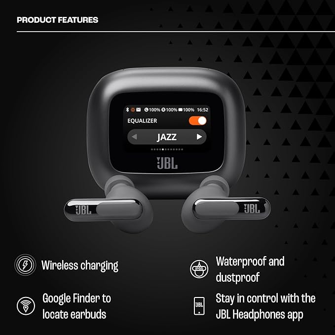 JBL Live Beam 3 - True Wireless Noise-Cancelling Stick-Closed Earbuds 48Hrs Total Playback Wireless Charging 6 Mics for Perfect Calls Multi-Point Connection IP55 Waterproof and dustproof (Black)