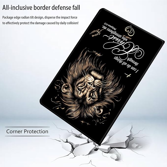 Bxgolkgd Tablet Case for Amazon Fire HD 10/10 Plus(13th/11th Generation) 10.1 InchShockproof Stand Cover with Heat DissipationAuto Wake/Sleep FunctionChristian Lion Bible Verse
