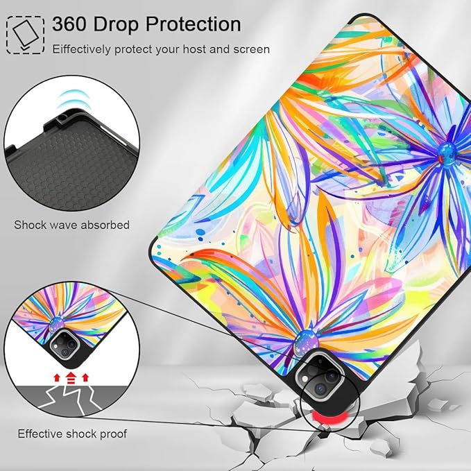 Mektron for iPad Pro M2 11-inch 4th/ 3rd/ 2nd/ 1st Gen Case 2022 2021 2020 2018 with Pencil Holder Tablet Cover with Soft TPU Back Cover for 11 inch iPad Pro Watercolor FlowerC328