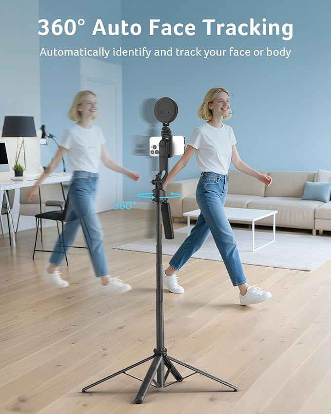 Acer Gadget Auto Face Tracking Tripod for iPhone/Cell Phone/Android/Camera with Light and Remote 64 No App 360°Rotating Tripod Selfie Stick for Tiktok YouTube Vlog Live Streaming Video Recording