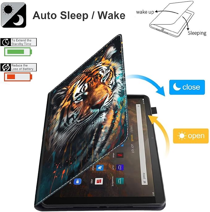 Case for All-New Amazon Kindle Fire HD 10 Tablet (13th/11th Generation 2023/2021 Release) and Fire HD 10 PlusSlim Fit Foldable Standing Cover Case with Auto Sleep/WakeWatercolor Tiger