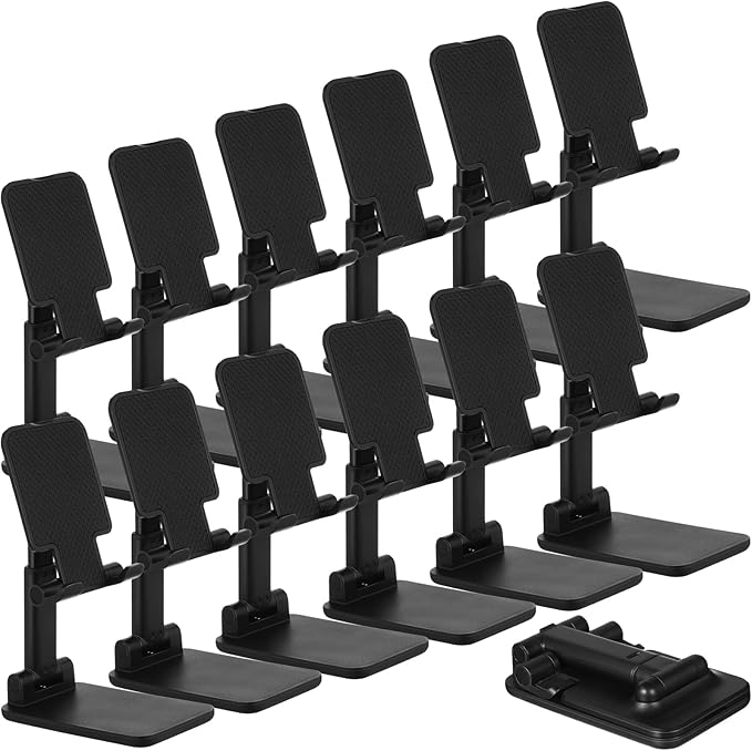 12 Pcs Cell Phone Stand for Desk Phone Holder Stand Foldable Angle Height Adjustable Portable Holder Tablet for Office Travel Photography (Black)