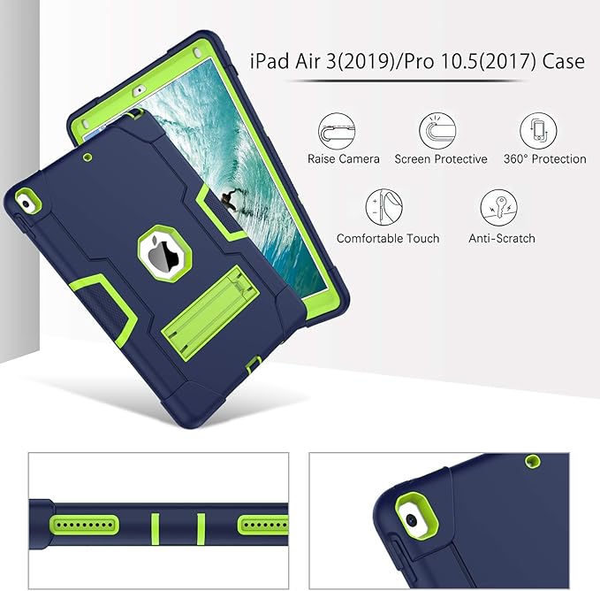 BENTOBEN for iPad Air 3 2019 Case iPad Pro 10.5 2017 Case 3 Layers Heavy Duty Rugged Shockproof Kickstand Sturdy Protective Tablet Cases for iPad Air 3rd Gen/iPad Pro 10.5 2017 Dark Blue/Green