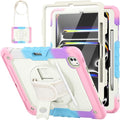 HXCASEAC for iPad Pro 13 Inch Case (M5/M4) 2025/2024 Shockproof Design with Pencil Holder Protector Rotating Stand Hand Strap Heavy Duty Protective iPad Pro13 Cover A3360 A2925 Rainbow Pink