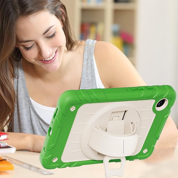 Case for Samsung Galaxy Tab A9 Case 8.7 Inch 2023 with 360 Rotating Hand Strap &amp Shoulder StrapProtective Case for Galaxy Tab A9 8.7 Tablet SM-X110/X115/X117 (Green+White)