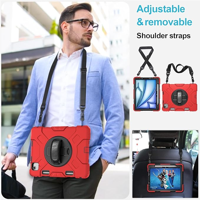 Case for iPad Air 11 M4 2026/ M3 2025/ M2 2024: Silicone Cover for iPad Air 5th &amp 4th Generation 10.9 Inch (2020/2022) with Screen Protector- Stand- Handle- Shoulder Strap- Pencil Holder