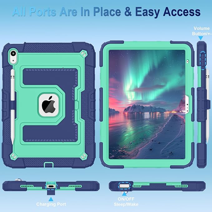 WESOROL Case for iPad A16 11th Generation 11 Inch (2025) iPad 10th Generation 10.9 Inch (2022)i Pad A16 Case Military Grade Shockproof Cases with Pencil Holder Shoulder StrapNavy Mint