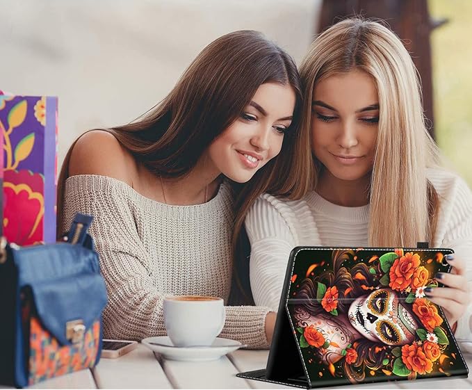 Case Fits Amazon Kindle Fire HD 8 &amp 8 Plus Tablet (12th Generation/10th Generation 2022/2020 Release) 8 Multi-Angle Smart Stand Cover Auto Sleep/WakeSexy Woman with Roses Sugar Skull