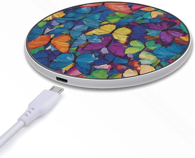 Multicolored Butterflies Phone Charger Magnetic Charging Pad Anti-Slip with USB Cable