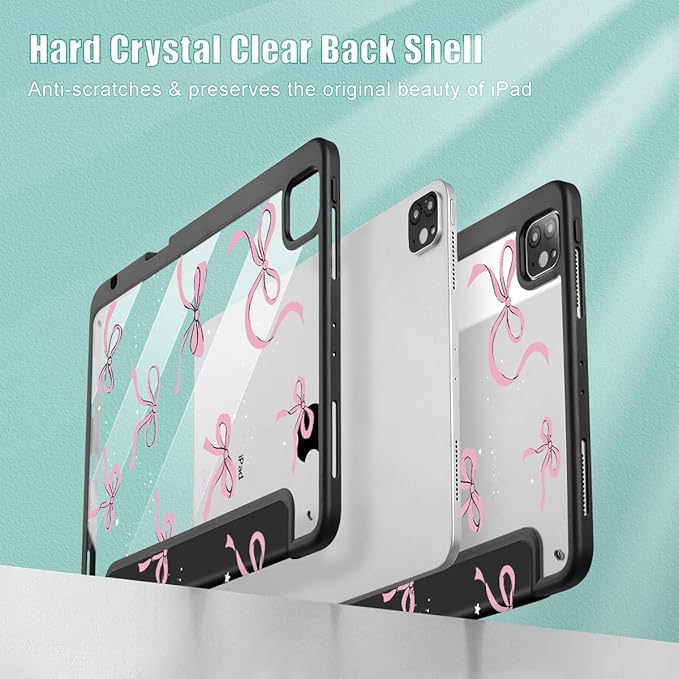 May Chen for iPad Pro 11 inch M2 4th Generation 2022 iPad Pro 11 3rd/2nd/1st Gen Case with Transparent Shockproof Back Cover [Built-in Pencil Holder Auto Sleep/Wake Black Stars Bow