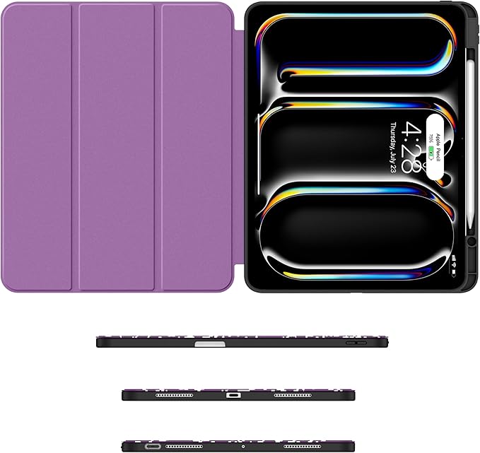 Soke Case for New iPad Pro 13 Inch (M5/M4 2025/2024 Release) with Pencil Holder Trifold Stand Shockproof [Support Apple Pencil Charging + Auto Wake/Sleep] Soft TPU Back Cover Book Violet