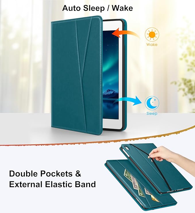 DTTO for iPad 6th / 5th Generation 9.7 Inch (2018/2017) iPad Air 2 / Air 1 Case 360 Degree Rotating Premium Leather Folio Stand Cover with Pencil Holder Light Blue