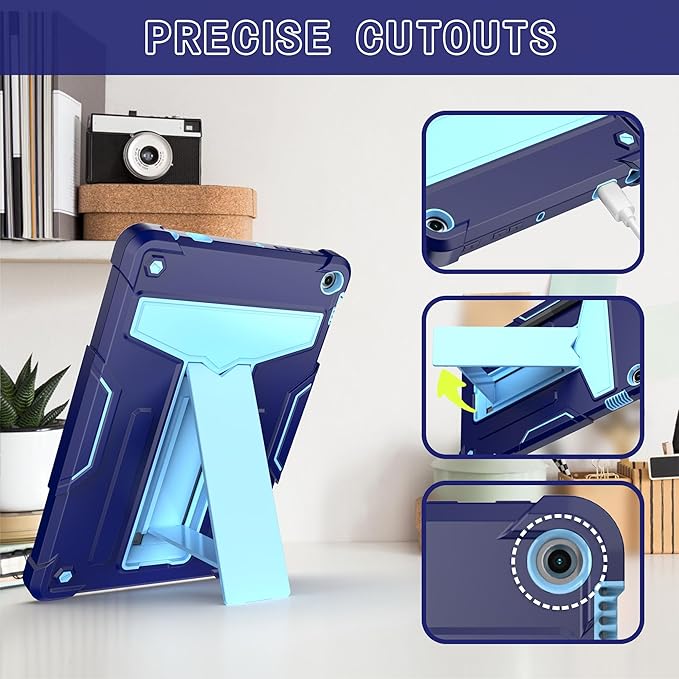 Case for Amazon Fire HD 10 Tablet 10.1 Inch Display (13th Generation 2023 Released) - Heavy Duty Hybrid Kickstand Case Cover + 1 Screen Protector and 1 Random Stylus (Navy Blue/Blue)