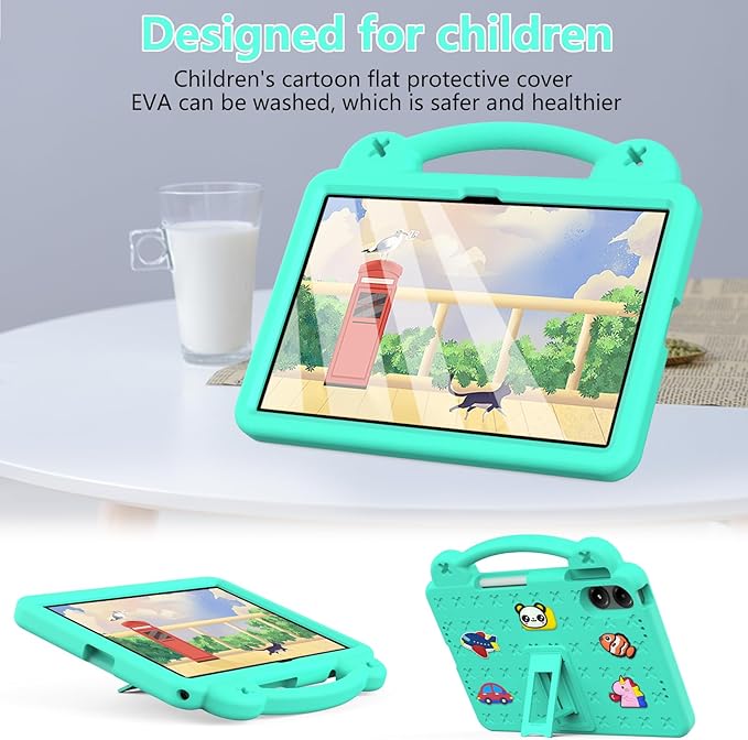 Compatible with Apple iPad Pro 12.9(2018/2020/2021/2022)/Pro 13(2024)/Air 13(2024) Tablet Case Lightweight Shockproof Protective Case with Shoulder Strap &amp Stand Handle &amp Pen Tray Mint Green