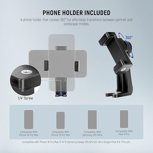 NEEWER BASICS Camera Tripod 71'' Tripod with Cell Phone Holder Mount Compatible with iPhone for Video Recording Professional Aluminum Lightweight Portable Travel Stand with 3 Way Pan Tilt Head TP55
