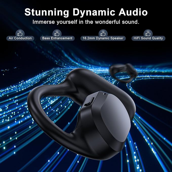TTQ Open Ear Headphones Open Ear Earbuds IPX7 Waterproof Bluetooth 5.3 True Wireless Sports Over Ear Earbuds with Earhooks Built-in Mic Crystal-Clear Calls for Running Workout Cycling Driving