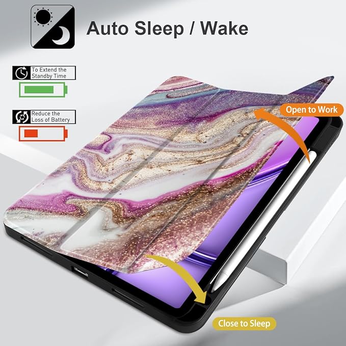 DONGKE for iPad Air 11 Inch Case M4 2026 / M3 2025 / M2 2024 &amp iPad Air 5th 2022 / 4th Gen 2020 10.9 Inch Ultra Thin Soft TPU Back Cover with Pencil Holder Support Auto Wake/Sleep Pink Marble