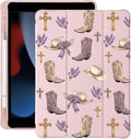 Western Cowgirl Boots Hat Cross for iPad Pro 13 Inch Case (M5/M4) 2025/2024 with Pencil Holder Auto Sleep/Wake Pink Leather Soft TPU Back Cover