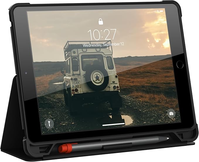 URBAN ARMOR GEAR UAG Designed for iPad 10.2 Case iPad 9th Generation 2021 iPad 8th Generation 2020 Black/Ice Rugged Clear Multi-Angle Viewing Folio Stand with Pencil Holder Plyo Protective Cover