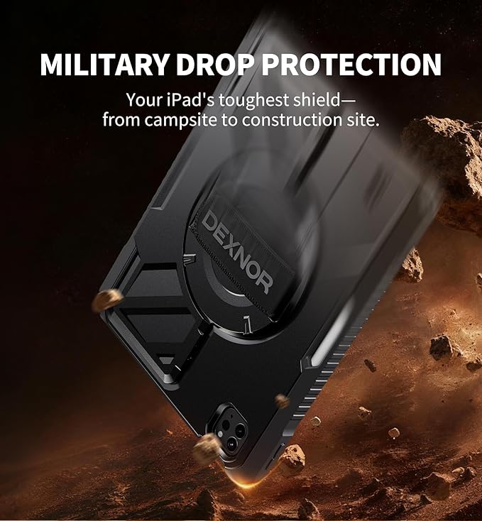 Dexnor Case for iPad Pro 11 inch 4th/3rd/2nd/1st Gen (2022/2021/2020/2018)Rugged Protective Case with 360° Rotating Hand Strap &amp Stand &amp Screen Protector &amp Pencil Holder Shockproof Bumper