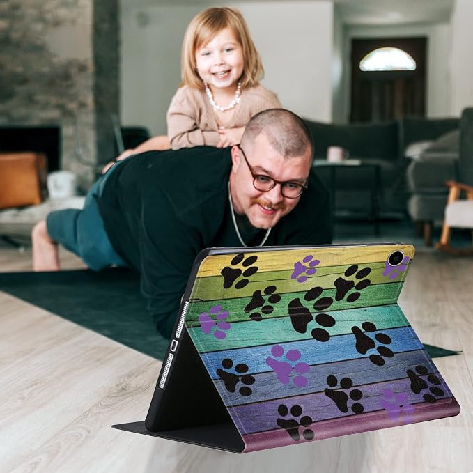 Colorful Woodgrain and Dog Paw Prints