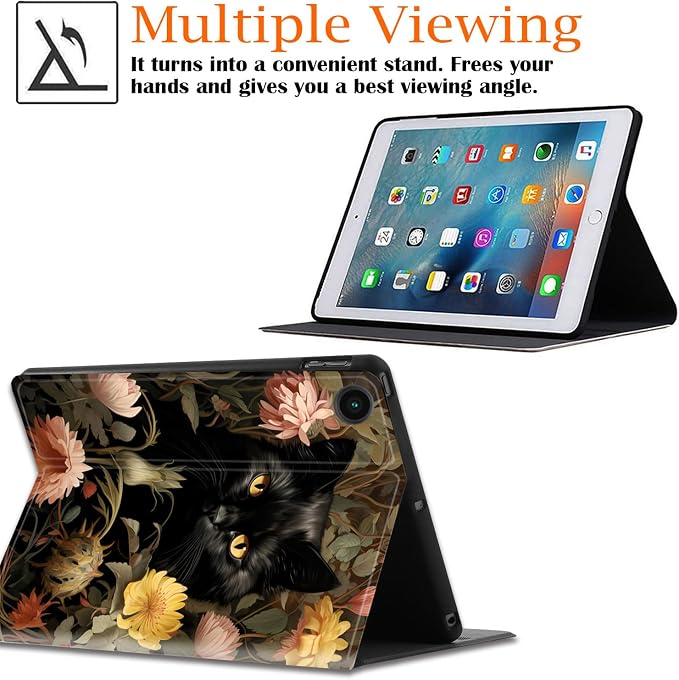 Gold Floral Black Cat
