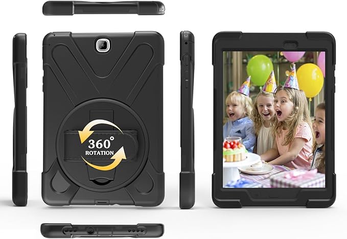 Galaxy Tab A 9.7 Case KIQ Full-Body Shock Proof Hybrid Heavy Duty Armor Protective Case for Samsung Galaxy Tab A 9.7 2015 SM-T550 with Kickstand and Screen Protector (Shield Black)