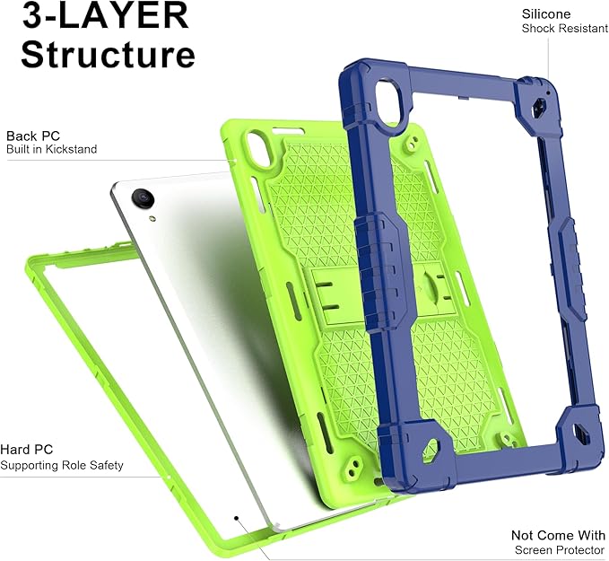 Deomoil for Urao C107/Jeazans OC101/C107 10.1 inch Tablet Hybird Case with Stand with 2 PCS Screen Protector for HiGrace C107/ZOFYWNAS C107/Freeski C107/Pswarfd 10.1 inch Tablet (Navy Green/Blue)