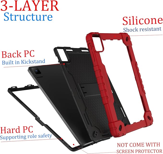 for TCL TAB 10 NXTPAPER 5G 10.4 Inch Tablet case Hybrid Shockproof Silicone Gel Protective Cover with Kickstand for TCL TAB 10 NXTPAPER 5G 10.4 Inch 2025 (9199S) (Red/Black+2 PCS Glass)